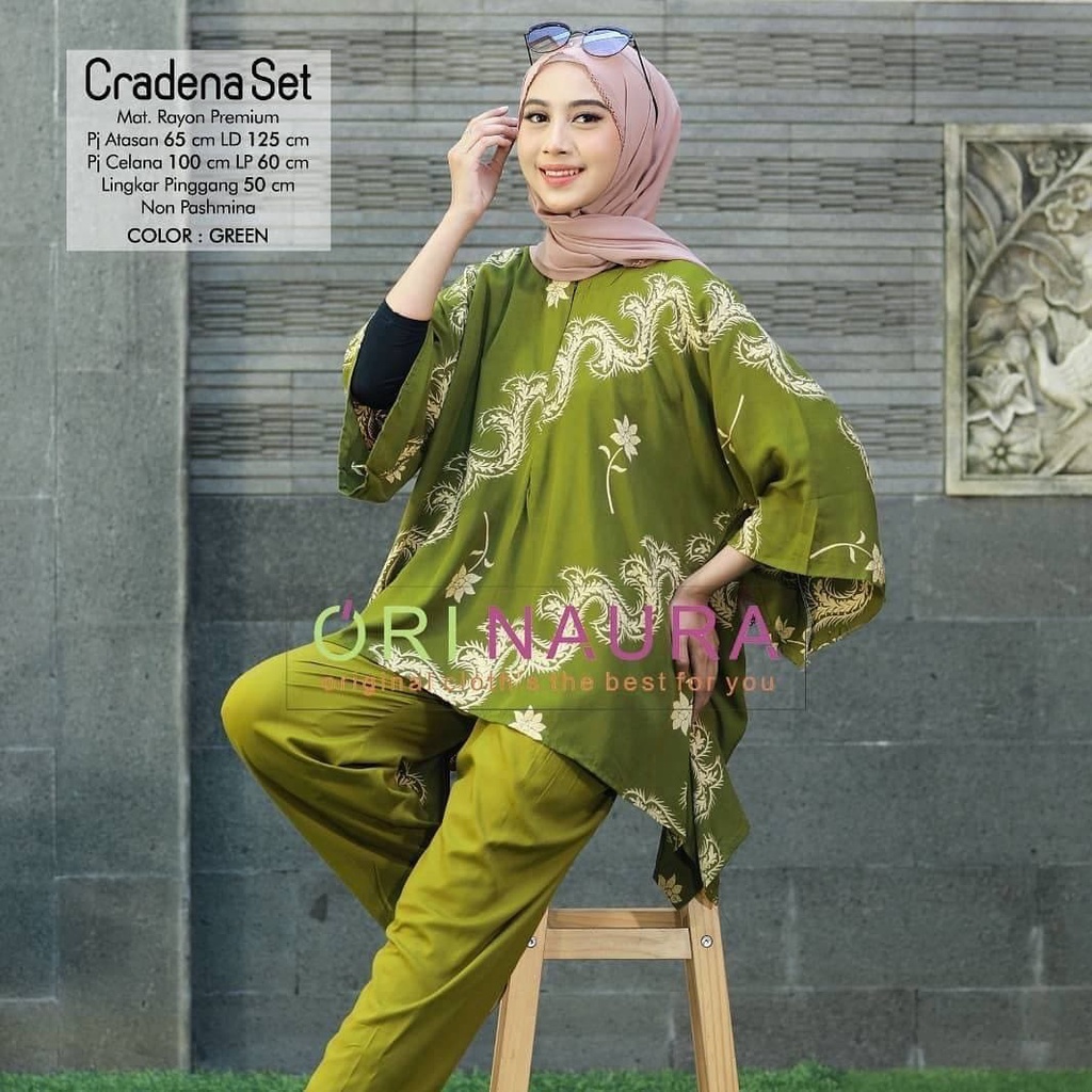 Cradena Set Jumbo - One Set Jumbo Waka Waka Setelan Wanita Rayon Premium  Set Celana Panjang Tie Dye Kekinian LD 125 cm
