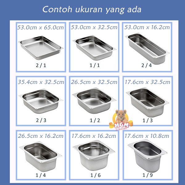 Food pan prasmanan Stainless ukuran 1/1 tinggi 6.5CM / Wadah Stainless