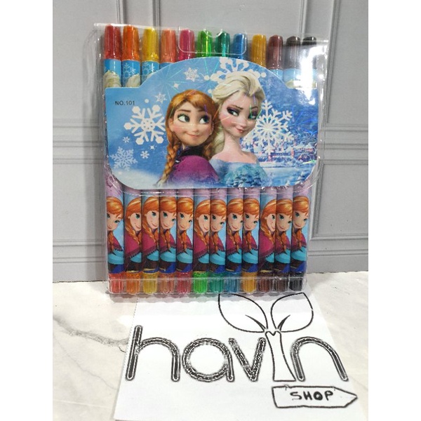 crayon putar panjang 12warna/krayon putar/rolling crayon/twist crayon/oil pastel-Frozen