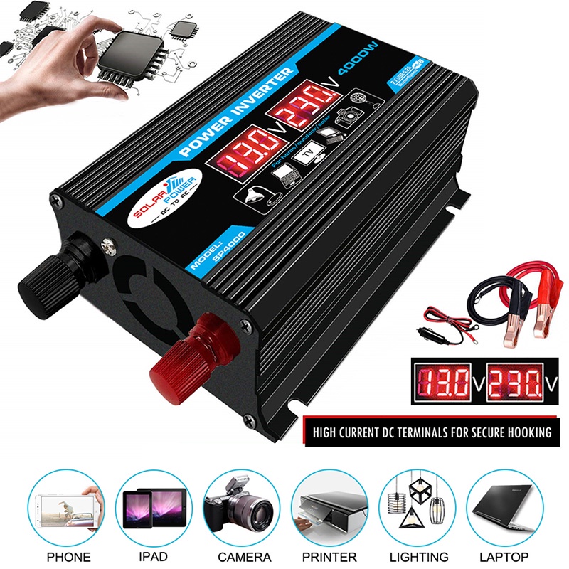 Taffware Car Power Inverter Pure Sine Wave DC 12V to AC220V 4000W -  Black