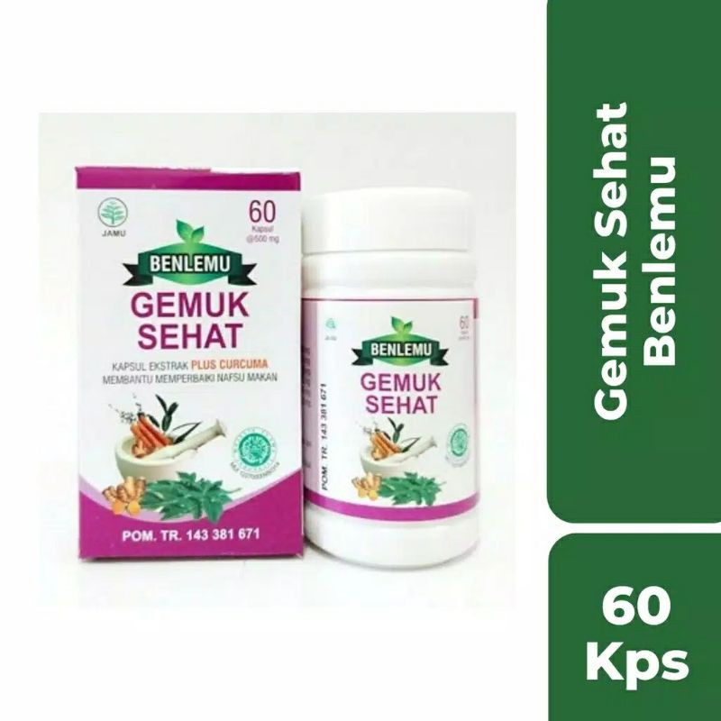 Kapsul Gemuk Badan Dewasa BENLEMU | Gemuk Sehat Plus Curcuma | Obat Herbal Tambah Nafsu Makan & Peng