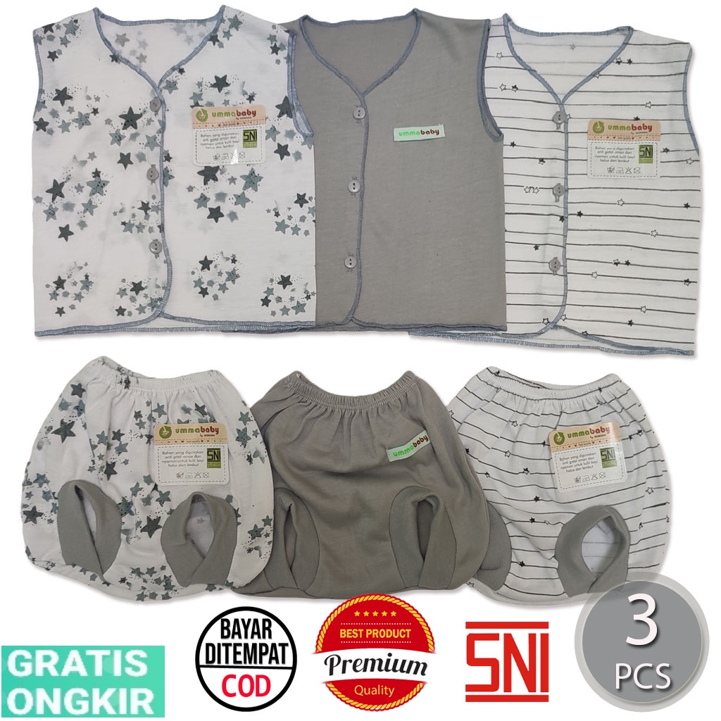 Isi 6 pcs Baju Bayi Kutung Celana Bayi 3 Set Baju Lengan Buntung Perlengkapan Bayi Baru Lahir Gift Set Baby Newborn Kado Murah