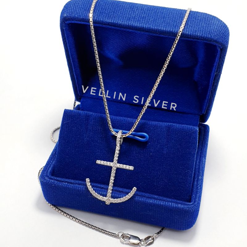 Kalung Perak Pria Wanita Itali santa Liontin Jangkar Silver 925 Asli - Kalung Jangkar cowok Perak 92