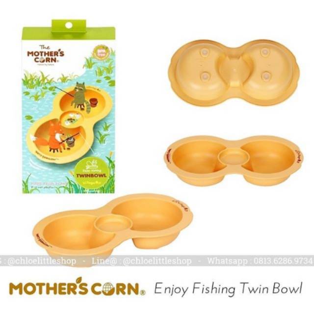 Mother's Corn Enjoy Fishing Twin Bowl / Mothers Corn Piring Sekat Makan Anak Bayi