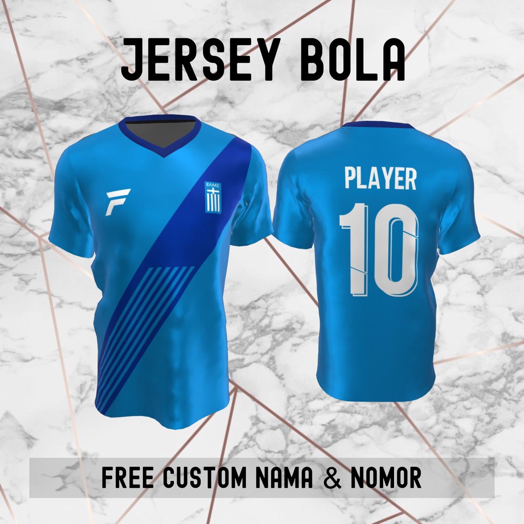 Jersey Yunani Timnas Negara Bola Baju Kaos Custom Nama dan Nomor Punggung - 228