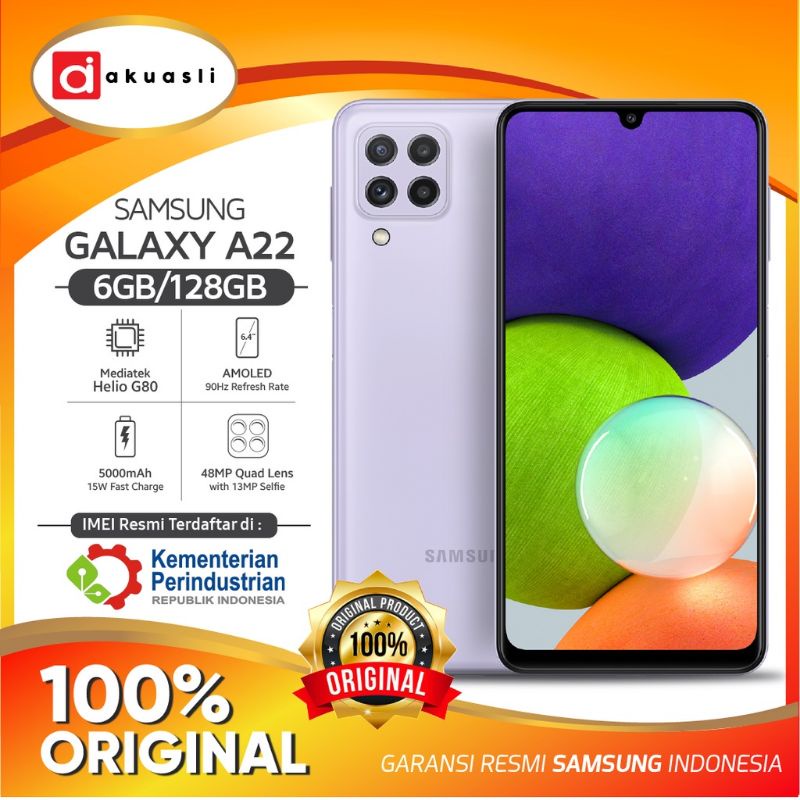 HP SAMSUNG GALAXY A 22 A22 4G 5G RAM 6GB 6/128 ROM 128GB 4G 5G ORIGINAL NEW BARU 100% GARANSI RESMI KREDIT