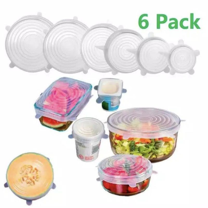 Cover Tutup Mangkok Silikon Anti Tumpah 6 in 1 Stretch Bowl Lid Silicone Mangkok Gelas