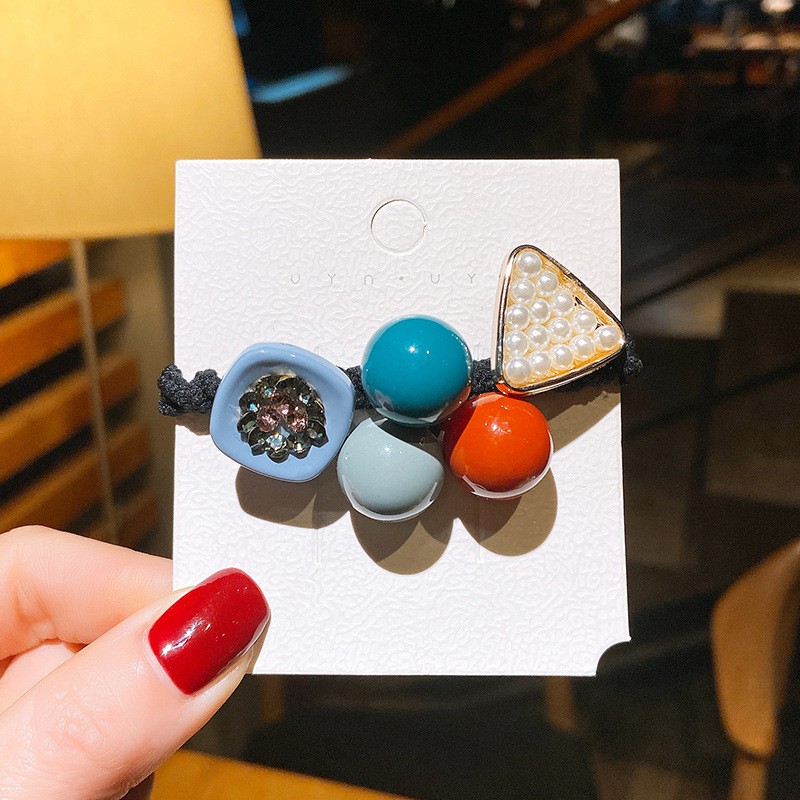 RA-04 Funstore Ikat Rambut Korea Geometri Gelang Aksesoris Wanita - Kuncir Rambut Korea-Hitam