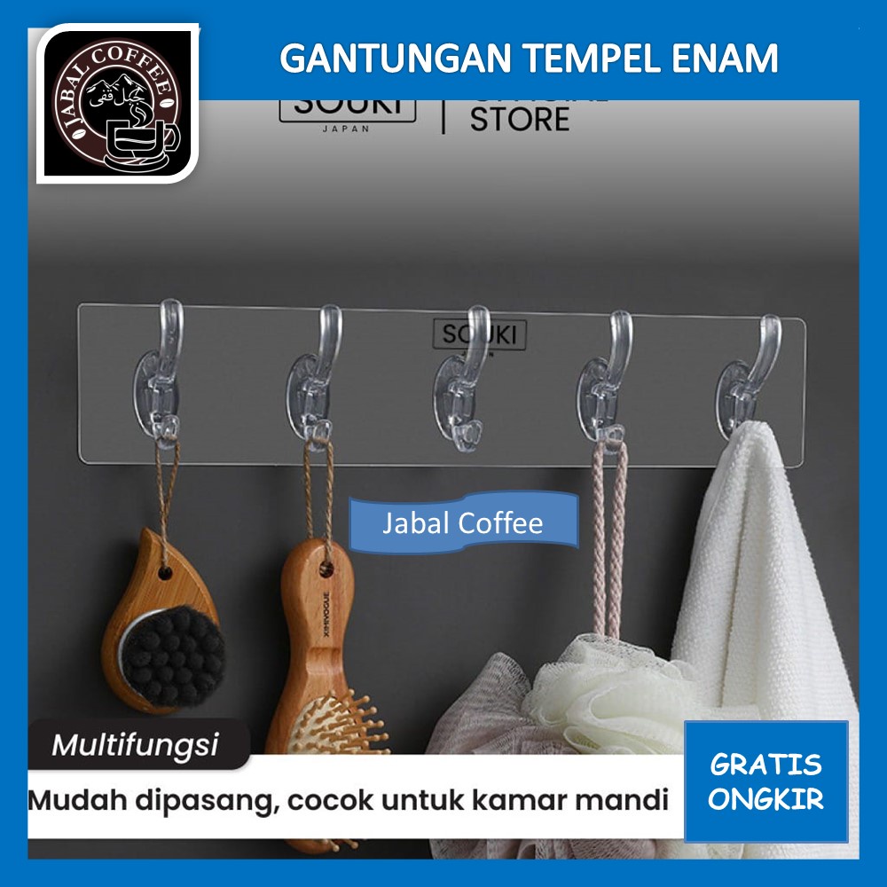 Gantungan Dapur Kamar Mandi / Gantungan Tempel Hook Enam Kait / Gantungan Hook Serbaguna