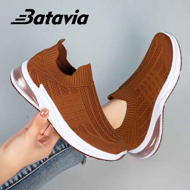 Batavia Sepatu slipon rajut dewasa santai perempuan empuk anti-aus anti-licin terbaru  Q4 Q9 Q8-Q8 COFFEE
