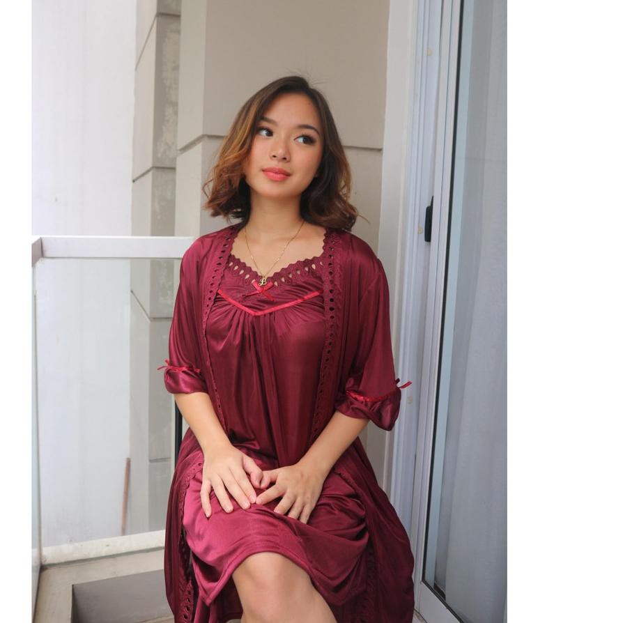 ✯ Kimono Tidur Hst / FREE Daster Singlet (Dark Maroon) ➧