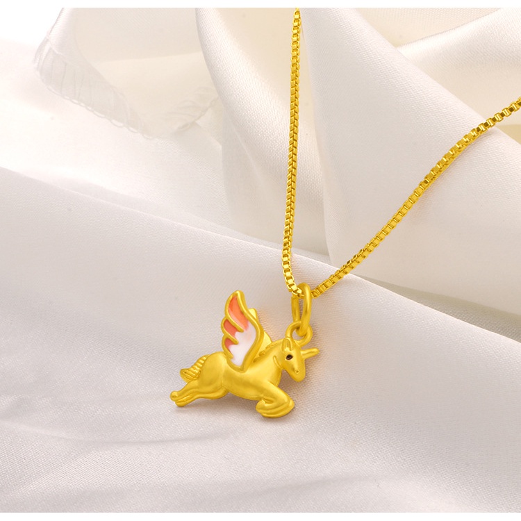 Liontin Bentuk Unicorn Pelangi 3D Lapis Emas Asli Kadar 375 Untuk Aksesoris Perhiasan Wanita