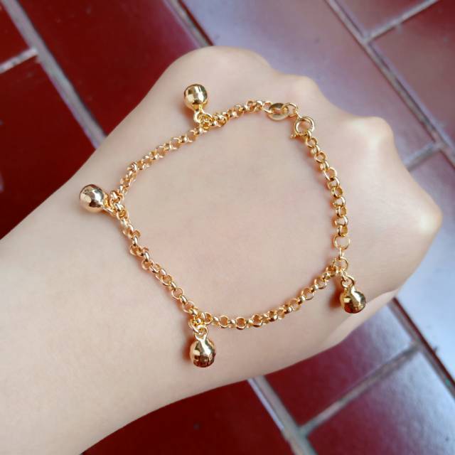 Gelang tangan/ kaki anak dan bayi rantai nori olimpic 4 mainan bel silver 925 lapis emas putih-  perhiasan perak 925 berlapis emas