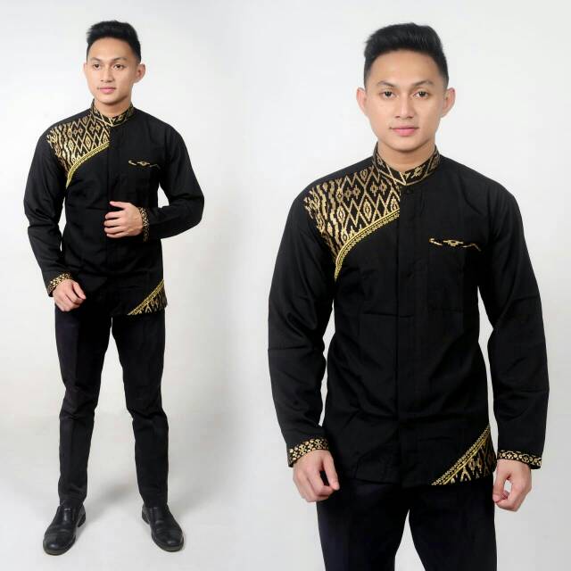 Koko lebaran hitam polos bordir lengan panjang