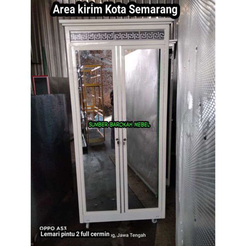 PROMO RAMADHAN Lemari Alumunium Kaca Pintu 2 Putih Full Cermin (Semarang & dan sekitarnya)