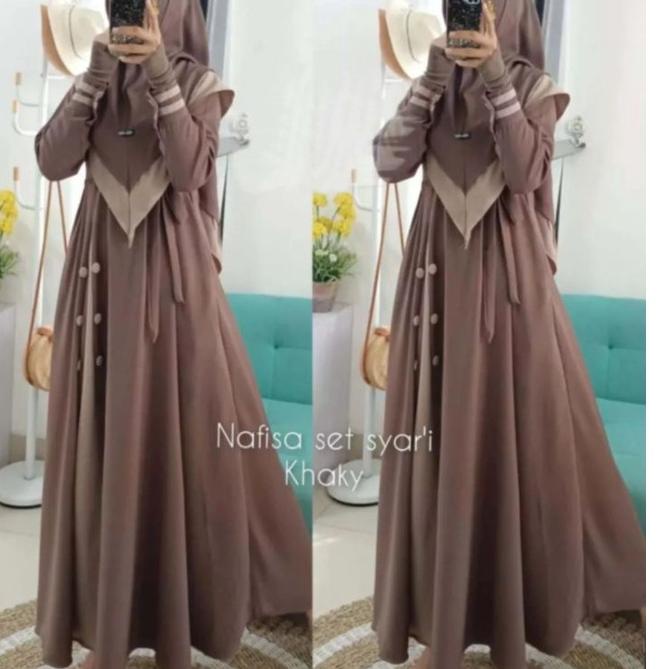 (BEST SELLER) berbahan ity crape premium/gamis nafisa/baju gamis set hijab syari/gamis 2022 terbaru 
