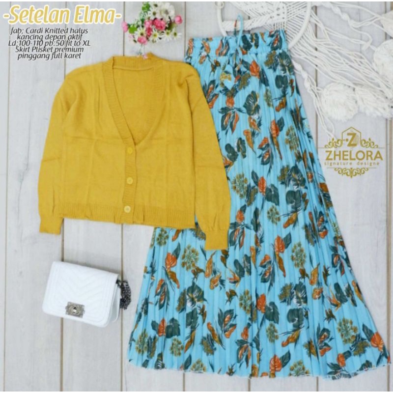 Setelan wanita outer rajut + rok