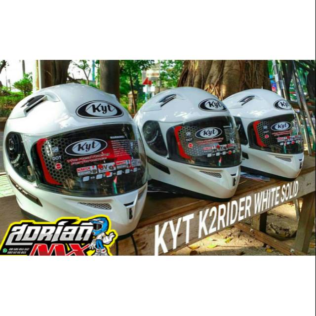 HELM KYT K2RIDER SOLID WHITE PEARL 2 VISOR HELM FULLFACE DOUBLE VISOR KYT K2 RIDER PUTIH ORI MURAH
