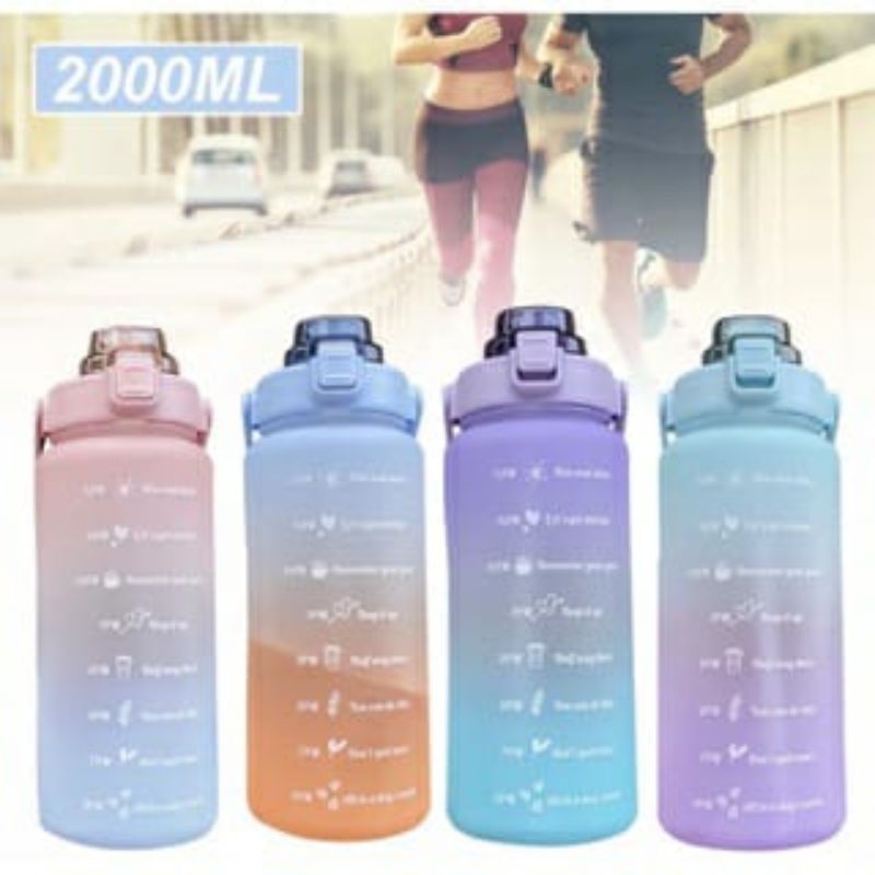 BOTOL MINUM PELANGI 2LITER VIRAL / BOTOL GRADASI 2 LITER / BOTOL MINUM GRADASI  TRITAN 2 LITER MOTIVASI VIRAL PENANDA