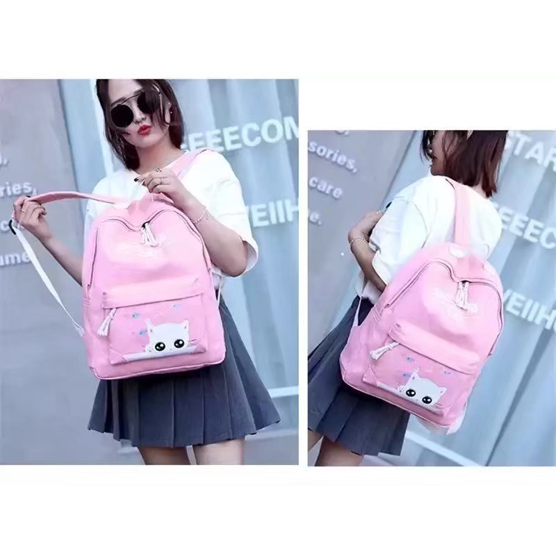 BDKR_TAS - Tas ransel 4in1 motif kepala kucing / fashion backpack / kucing ngintip Tas Ransel wanita karakter kucing Ngintip cute Terbaru Fashion Women Backpack