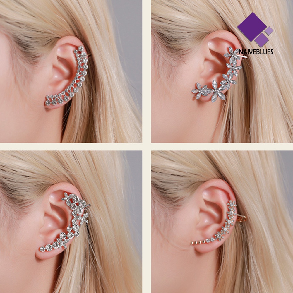 1 Pc Anting Stud Desain Bunga Kupu-Kupu Aksen Berlian Imitasi Untuk Wanita