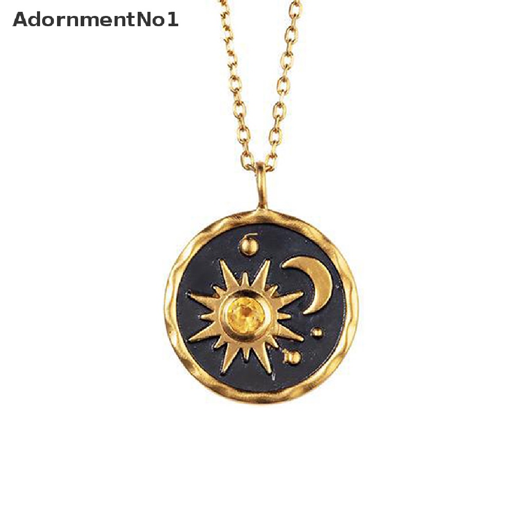 (AdornmentNo1) Kalung Rantai Dengan Liontin Matahari + Bulan Bahan Stainless steel Gaya Vintage Untuk Wanita