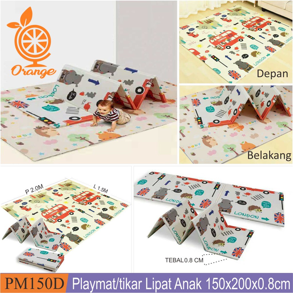 1Playmat Premium Anak Bayi Lipat Tebal Double Pad(Bonus Tas) 2 Ukuran/Karpet Anak Playmat Kartun-3