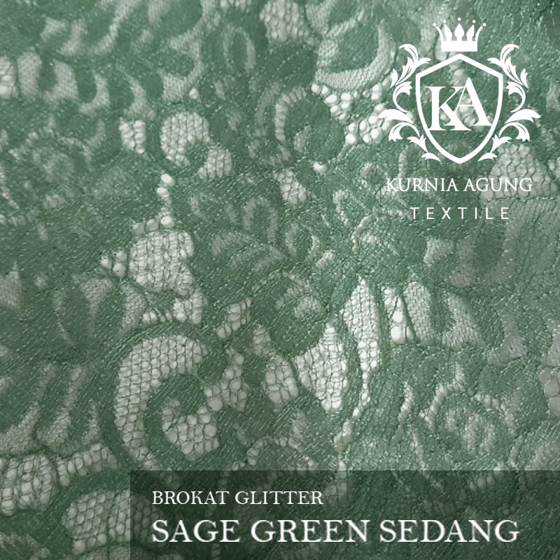 Brukat Meteran Sage Green Premium Mewah Terbaru Kurnia Agung Textile ukuran 50cm x 150cm