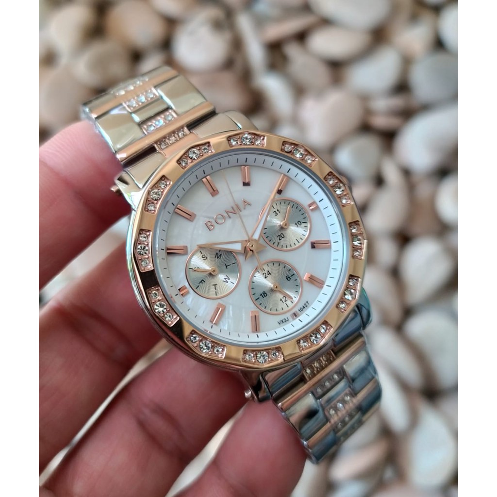 termurah BONIA 10427 jam tangan wanita, chrono aktif multifungtion baterai, all steel solid