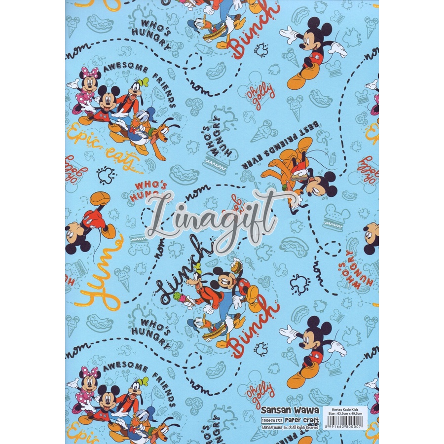 ( 5 Lembar ) JUMBO MICKEY TSUM DORAEMON - KERTAS KADO SANWA - GIFT WRAPPING PAPER SANSAN WAWA TSUM TSUM / MINNIE MOUSE / DAISY DUCK / DONALD DUCK / GOOFEY / DISNEY ADVENTURES / CLASSIC VINTAGE