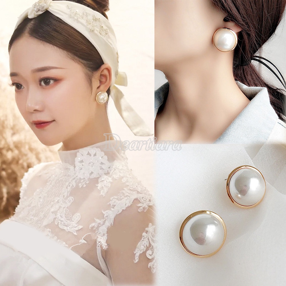 Anting Stud Bentuk Bulat Aksen Mutiara Gaya Vintage Untuk Aksesoris Pengantin