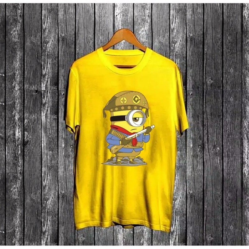 KAOS MINION DEWASA BAJU KAOS T SHIRT ATASAN DISTRO PRIA WANITA KARTUN MINIONS SOLDIER WARNA KUNING