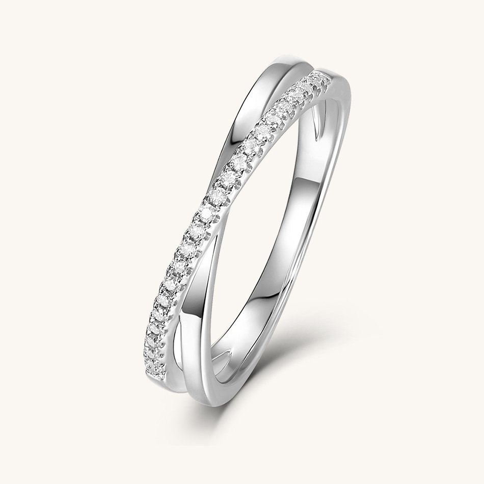 Jual ANDALL- Embrace Pave Crossover Moissanite Ring [925 Sterling