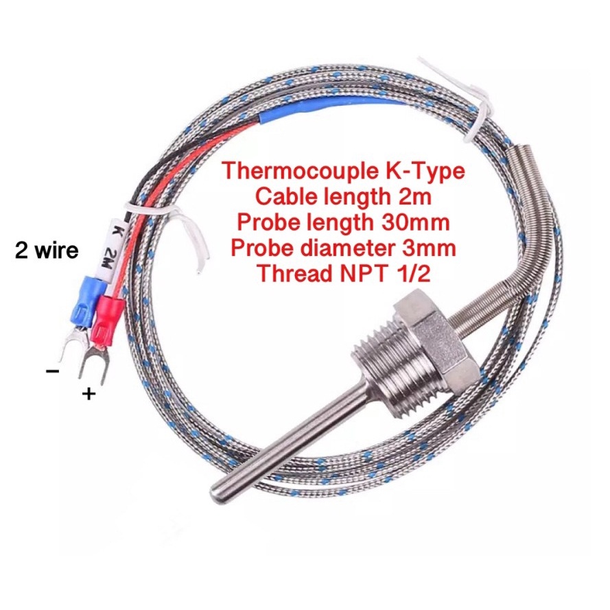 Thermocouple Type K 2 wire NPT 1/2 inch 30mm