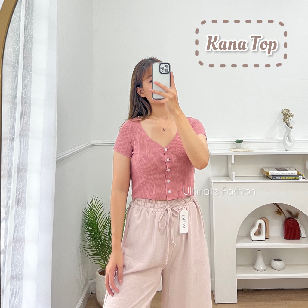 Atasan Kemeja Top Crop Rib Kana Import Wanita Premium Kekinian Korean Korea