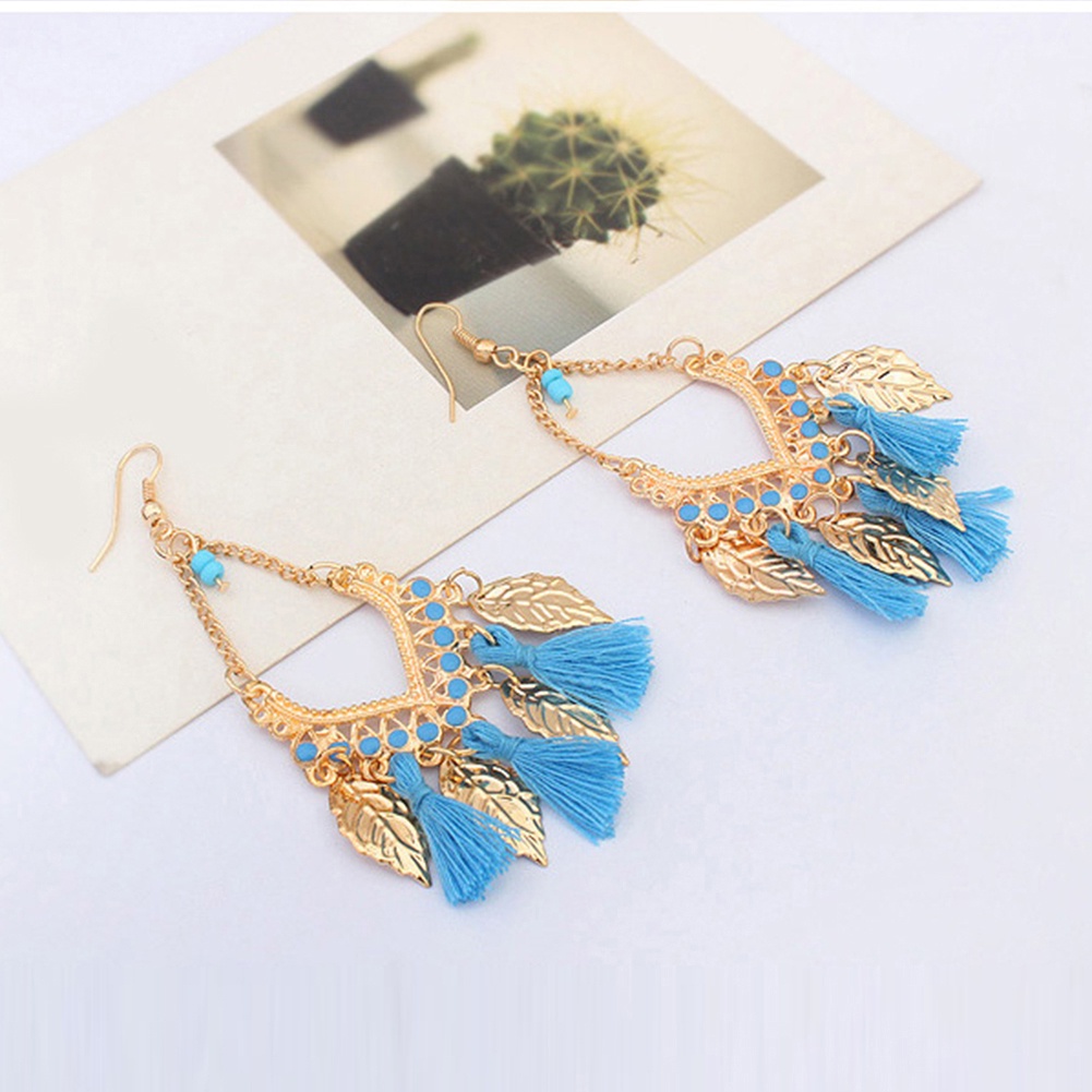 Hu Hu Hu Hu Hu Alat Bantu Pasang Kacamata♡ Anting Kait Gantung Bahan Metal Desain Daunrumbai Gaya Bohemianetnik Untuk Wanita