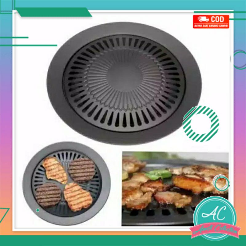 Panggangan pemanggang panci teflon smokeless ultra grill bulat anti lengket barbeque bbq steak korean grill sosis daging ayam