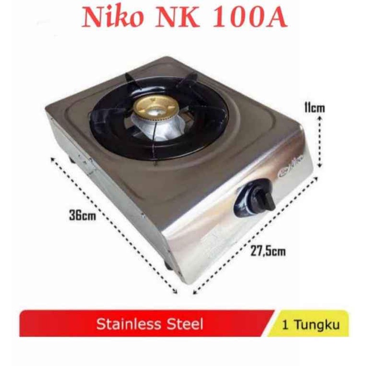KOMPOR GAS LPG 1 TUNGKU STAINLESS STEEL / KOMPOR GAS 1 TUNGKU / KOMPOR NIKO NK-100A / KOMPOR NIKO