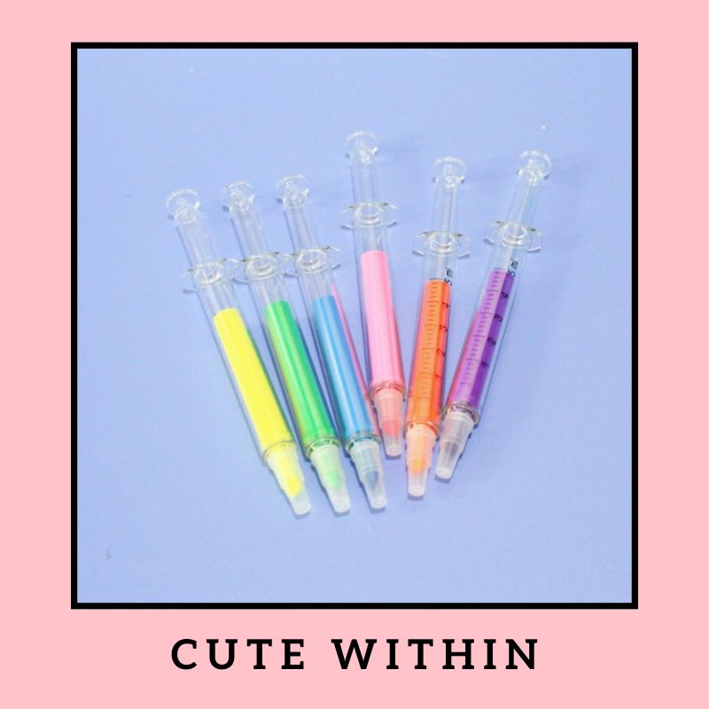 

Highlighter suntikan - WARNA WARNI RANDOM - stabilo warna warni pewarna penanda catatan alat tulis kantor kerja lucu unik bentuk syringe dokter