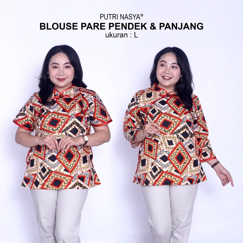 Blouse Big Size Wanita Atasan Batik Jumbo Lengkap S-M-L-XL-2L-3L-4L-5L-6L-7L Model Blus Jumbo Kerja Batik / Pakaian Batik Kekinian LD 140 / Atasan Batik Seragam Kantor Wanita