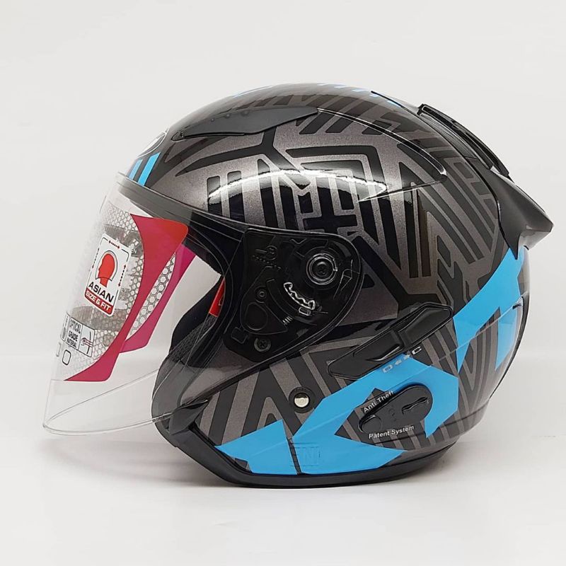Helm KYT GALAXY Flat R BLACK DOFF & Motif Corak-#Neon Gm Bk blue