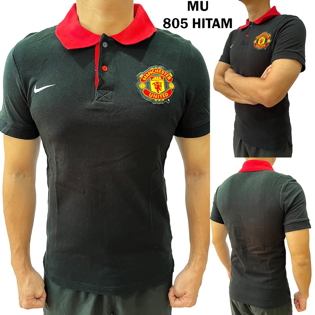 Polo Bola Laki Manchester United Baju Kaos Berkerah Casual Cowok MU 805 Hitam Kerah Pakaian Atasan M