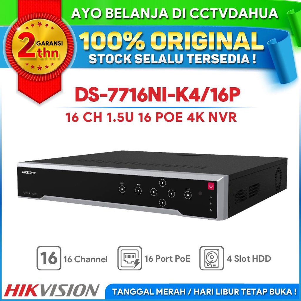 Jual HIKVISION DS-7716NI-K4/16P NVR 16 CH 1.5U 4K 16 PORT POE 4 SLOT ...