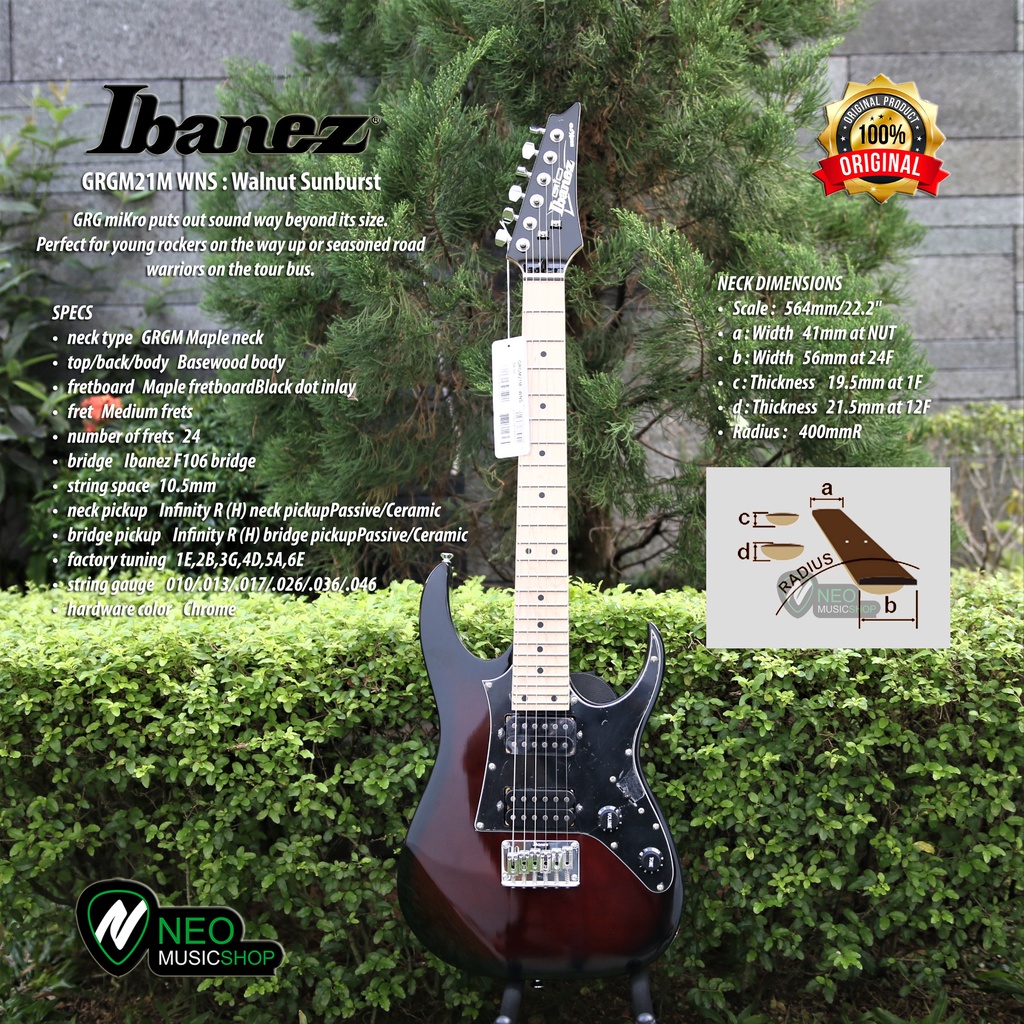 Ibanez GRGM21M WNS 3/4 Size Mikro Electric Guitar - Walnut Sunburst