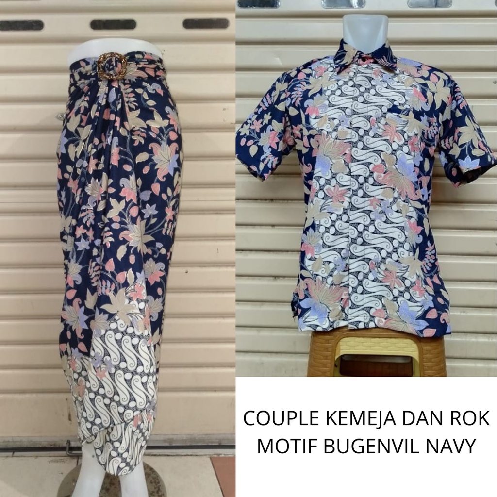 Setelan Couple Kemeja Dan Rok Lilit Bawahan Kebaya Motif Bugenvil