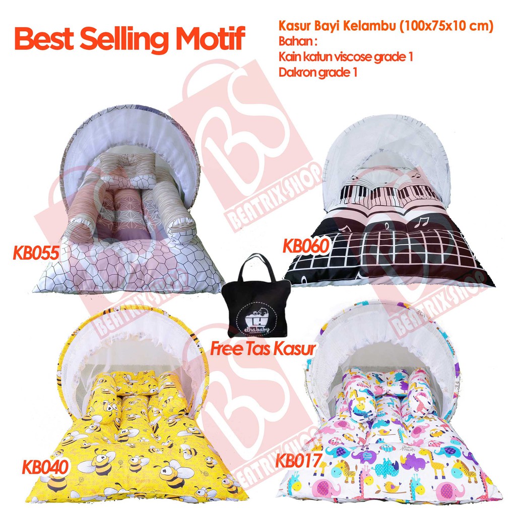 PROMO....1 Set Kasur Bayi Lengkap Kelambu Lipat Motif | Kado Unik Ibu Untuk Anak | Free Tas Lucu 125