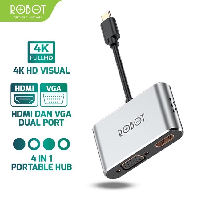 Robot USB Type C HUB HT340 Port HDMI PD USB VGA Support 4K