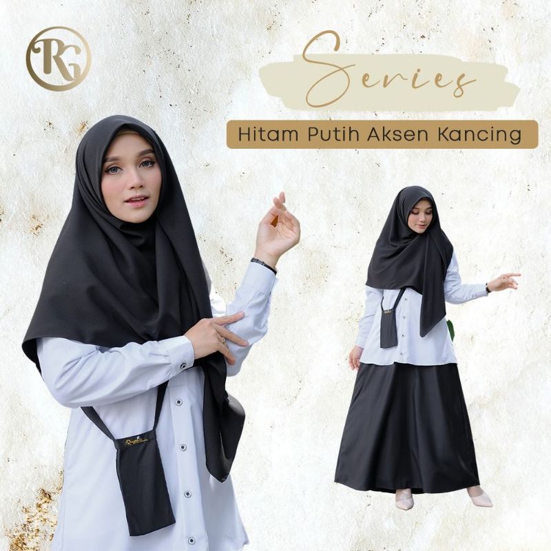 Gamis seragam kerja hitam putih aksen kancing gamis pdh pns guru