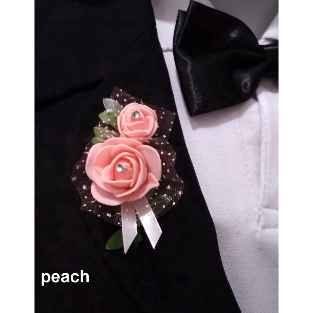 Mini corsage pengantin pria Bros mini dengan 2 bunga dan daun