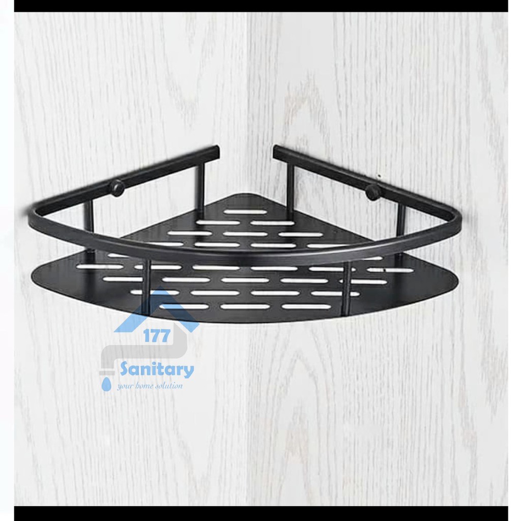 Rak sudut aluminium HITAM- rak dapur pojok  kamar mandi tempat sabun shampo sink rack Black